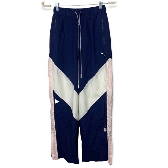Selena Gomez Puma Bold Rugby Track Pants Oversized Blue White Size XS Stretch - Picture 1 of 16
